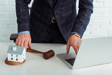 Poster - cropped view of auctioneer holding gavel and using laptop