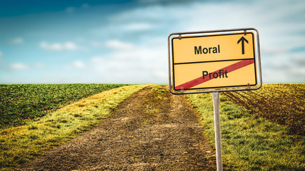 Wall Mural - Street Sign to Moral versus Profit