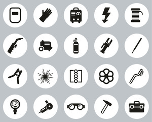 Poster - Welding & Welding Equipment Icons Black & White Flat Design Circle Set Big