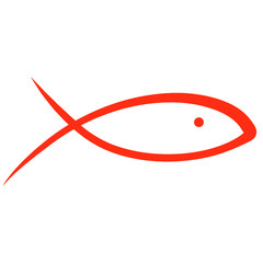 Wall Mural - symbolic fish with an eye, red sketch on a white background