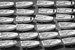 Aerial view of Optimist dinghies aligned. Sailing school boats in black and white