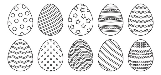 Wall Mural - Easter eggs different ornament, line art. Vector illustration