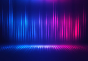 Poster - Background empty show scene. Ultraviolet dark abstract background. Geometric neon shapes, neon glow, blue and pink lighting
