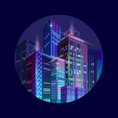 Wall Mural - Fragment of a night panorama of a modern city. Vector.