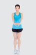 © NT_studio - Beautiful young asian woman in sport standing stretch muscle arm workout with healthy isolated on white background, girl wear shape fit warm up and exercise and yoga for health, wellness concept.