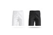 Blank black and white soccer shorts mockup set, front view