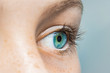 canvas print picture - Nahaufnahme eines weiblichen Auges mit blauer Iris