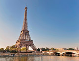 Fototapeta Miasta - view on eiffel tower on blue sky in Paris - France
