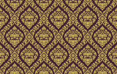 gold and brown lai thai pattern , Thai traditional background with lotus flower art design
