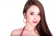 © Sasils Production - Portrait of beautiful thai woman isolated in white background. Smile with copy space.