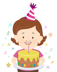 Sticker - Girl Dwarfism Birthday Cake Party Hat Illustration