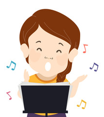 Poster - Girl Dwarfism Singing Music Notes Illustration