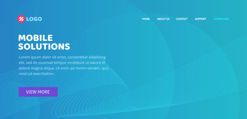 Wall Mural - website landing page layout design or web page banner template with blue abstract background and lin