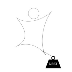 debt icon, line design. man chained to the weight. financial indebtedness, vector linear illustration. restriction of movement.