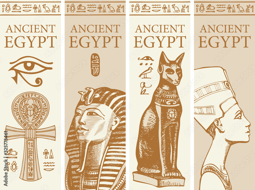 Set of vector travel banners with images of Coptic Ankh Cross ...