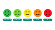 Face emoticon on scale feedback. Customer rating measurement scale from angry face to happy face. Gauge satisfaction, feedback rating. Happy and angry face in flat style. Design vector illustration.