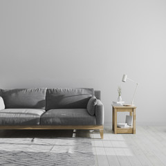 Wall Mural - gray living room interior mock up, scandinavian style living room interior background, minimalist ro