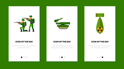 Sticker - Military force flat icon set. Country, protection, uniform isolated vector sign pack. Army and equipment concept. Vector illustration symbol elements for web design and apps