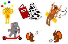 Set Of Cute Cartoon Animals And Their Hobbies
