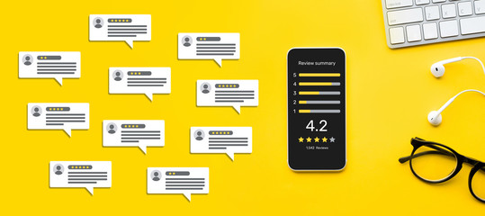 Wall Mural - consumer reviews concepts with bubble people review comments.rating or feedback for evaluate