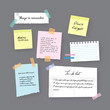 © Bilbo Baggins - Paper sticky notes, memo messages, notepads and torn paper sheets. Blank vector notepaper of meeting reminder, to do list and office notice or information board with appointment notes eps 10