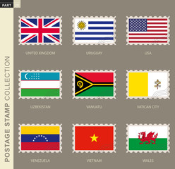 Wall Mural - Postage stamp with flag, collection of 9 flag.