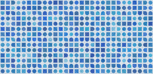 Wall Mural - Abstract blue mosaic retro fabric design pattern.Old vintage canvas texture.