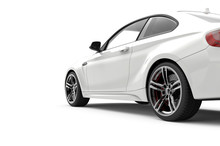 Back View Of A Generic And Brandless Modern Car On A White Background