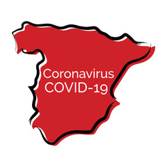 Wall Mural - Red sketch map of Spain with Coranovirus Covid-19 inside