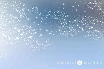 Wall Mural - geometric abstract background with connected line and dots. structure molecule and communication. bi
