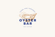 Hand-drawn oyster shell vector illustration. Logo template for fish restaurant menu or seafood bar. Emblem of delicacy in the engraving style on a light background.