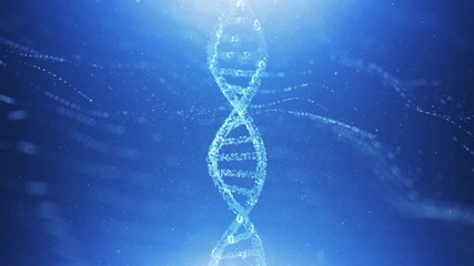 Wall Mural - rotation of dna structure on artistic blurry copy space animation background.