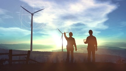 Wall Mural - engineers design the construction of wind farms.