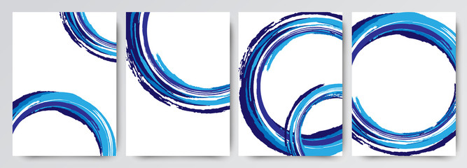 Wall Mural - Vector set of modern abstract backgrounds. Artistic circles are drawn with a brush and blue paint