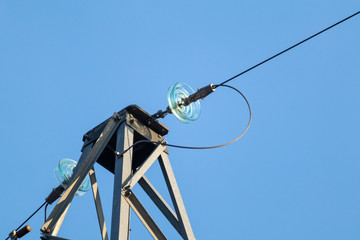 High-voltage electricity power line close view