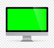 Realistic desktop computer monitor with green screen and checkerboard background. Illustration vector illustrator Ai EPS