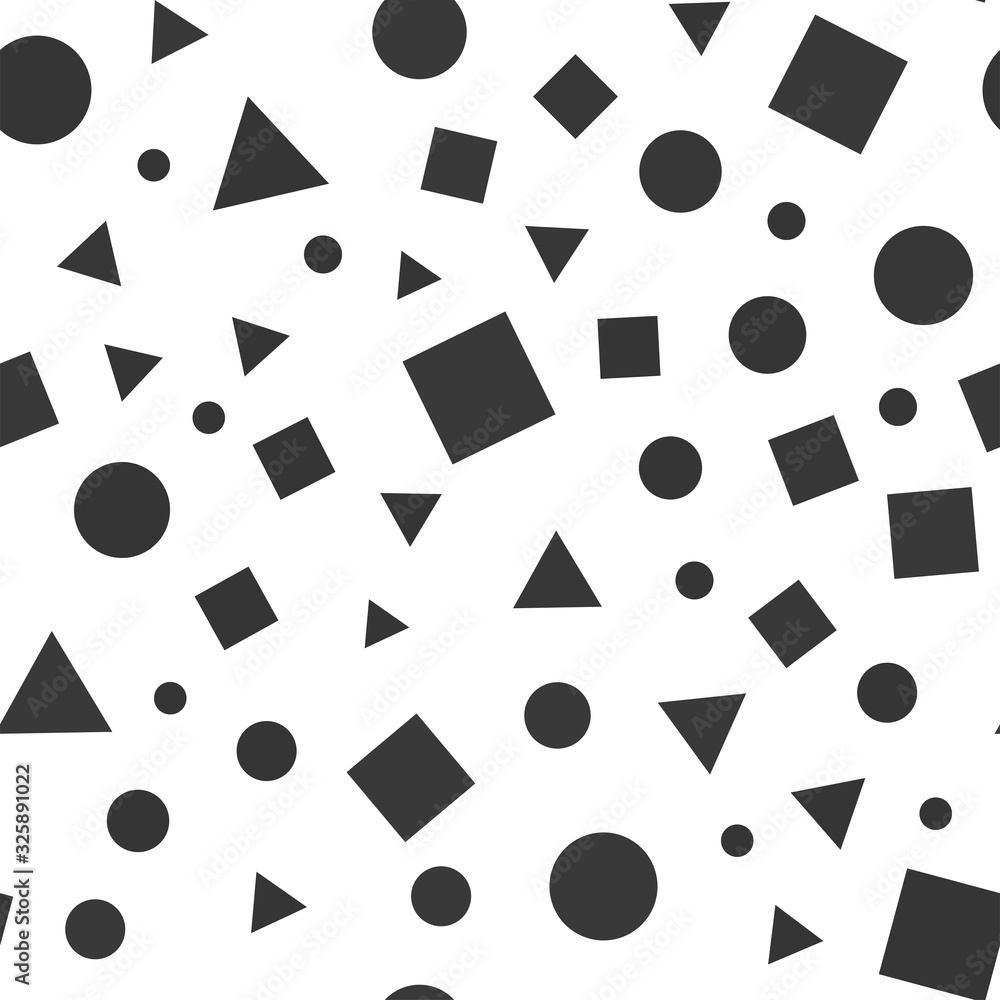 Abstract background with geometric shapes and lines. Triangles, squares and circles eamless pattern.