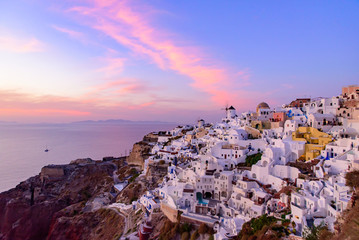 Oia village in sunset light, Santorini, Greece