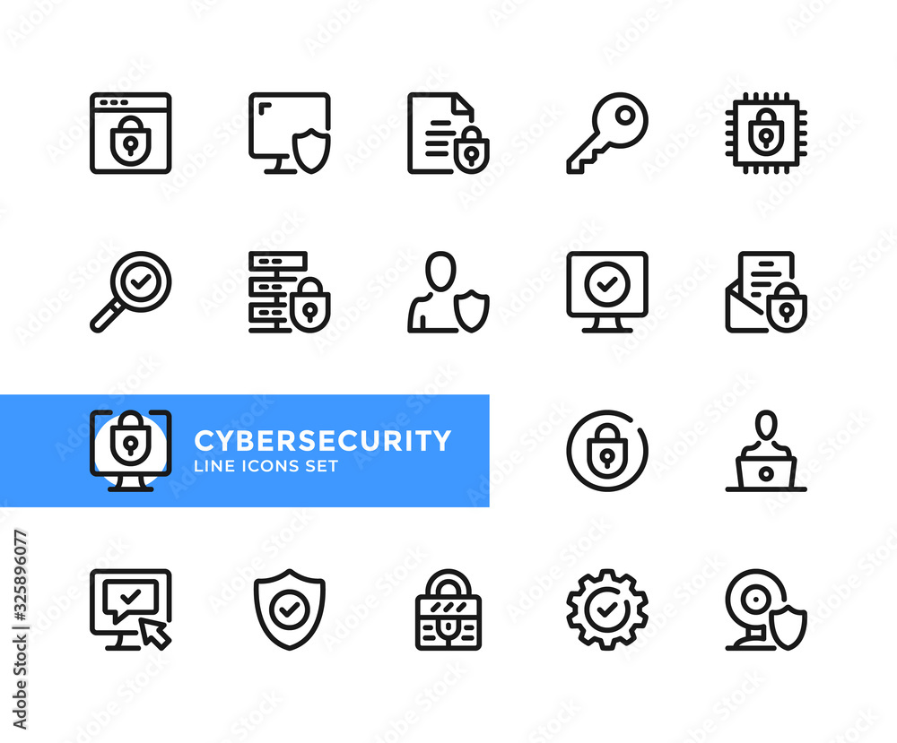 Cybersecurity vector line icons. Simple set of outline symbols, graphic ...