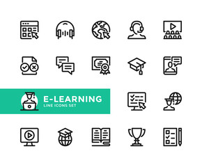 Wall Mural - e-learning vector line icons. simple set of outline symbols, graphic design elements. pixel perfect