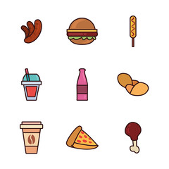 Poster - Isolated fast food line and fill style icon set vector design