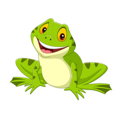 Sticker - Cartoon happy frog on white background