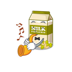 Sticker - mascot design concept of pistachio milk playing a trumpet