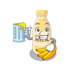 Wall Mural - Smiley cashew milk mascot design with a big glass