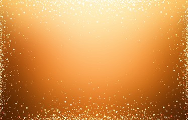 Wall Mural - Golden glitter frame on gold blur background. Holiday luxury glow texture. Christmas festive illustration.