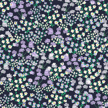 Seamless Pattern With Small, Tiny Wildflowers On An Dark Blue Background.