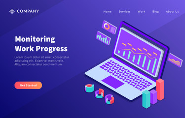Wall Mural - monitoring work progress concept online with computer and data analysis report summary