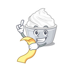 Sticker - A funny cartoon character of sour cream holding a menu