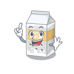 Sticker - mascot cartoon concept Rice milk in One Finger gesture