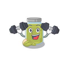 Poster - Sporty Fitness exercise pumpkin seed butter mascot design using barbells